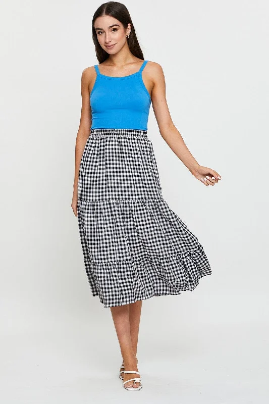 Check Midi Skirt High Rise