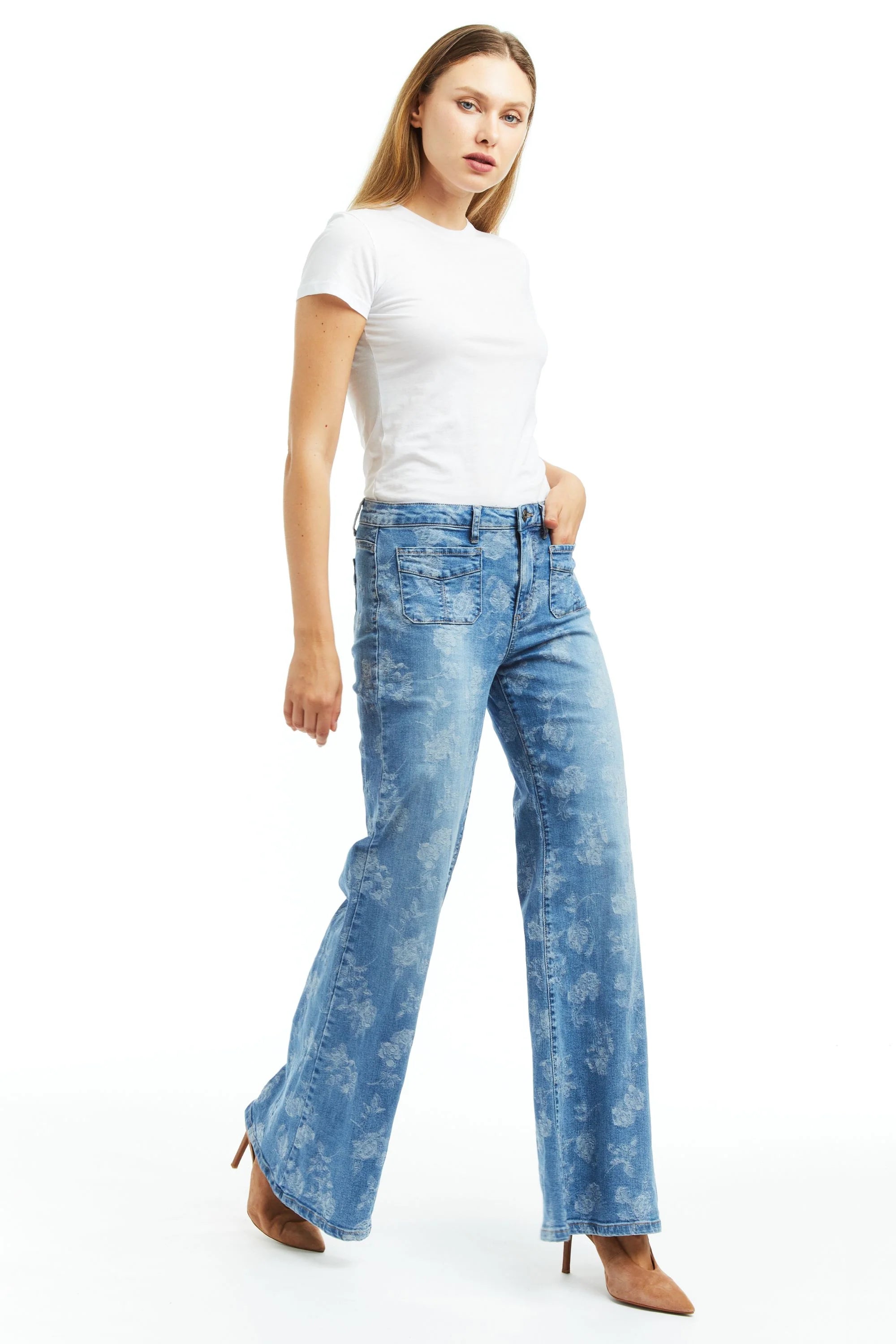 High Rise Relaxed Patch Pocket Flare Jean - Indigo