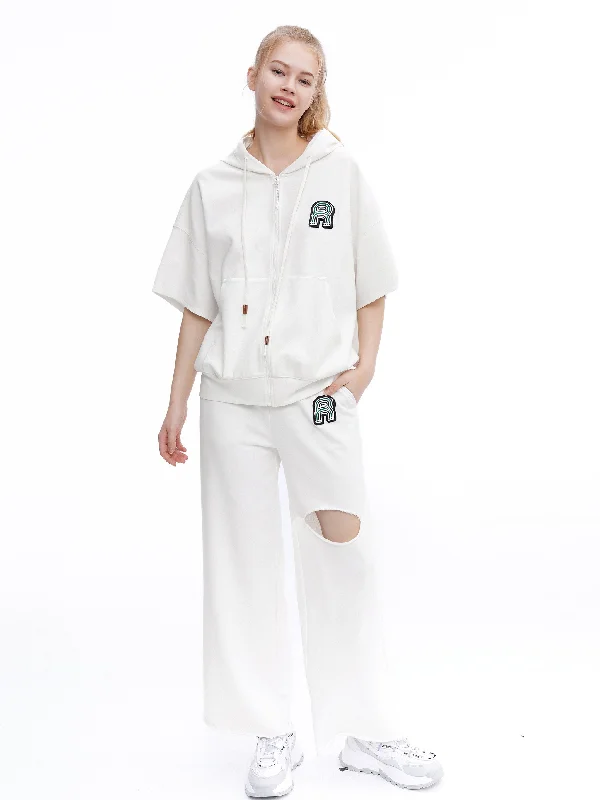 'R' Cut-out White Sweatpants