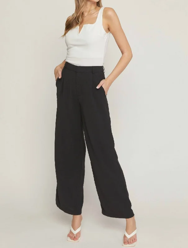 High Waisted Full Leg Pants In Black