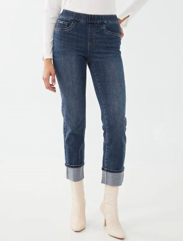 Pull On Straight Ankle Jeans In Vintage Denim