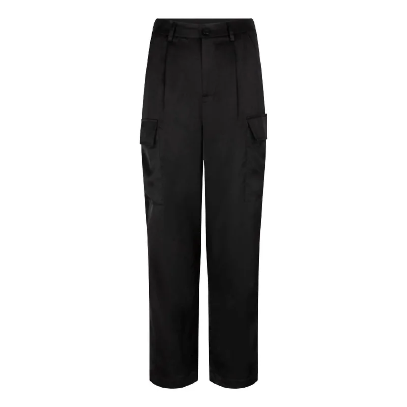 Sateen Cargo Trousers In Black