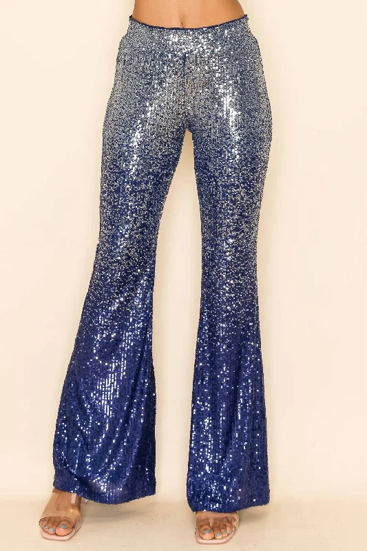 Sequin Gradient Pants In Navy And Silver