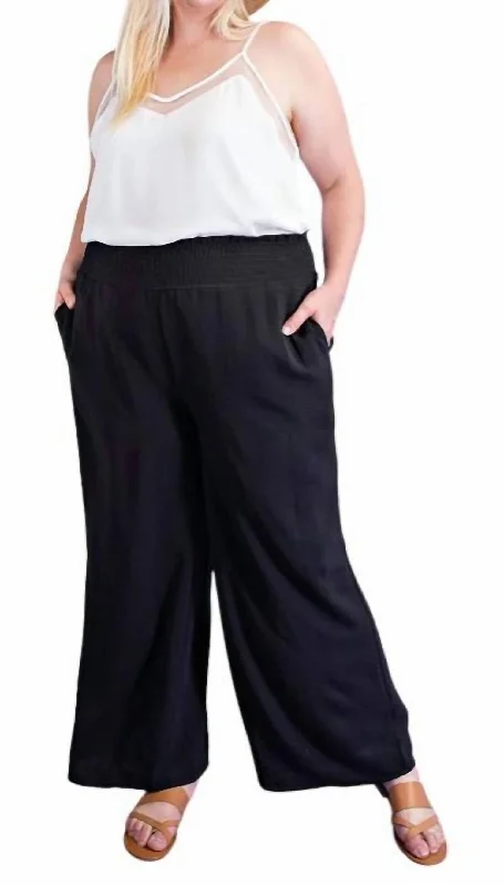 Wide Leg With Smocked Waist Pants In Black