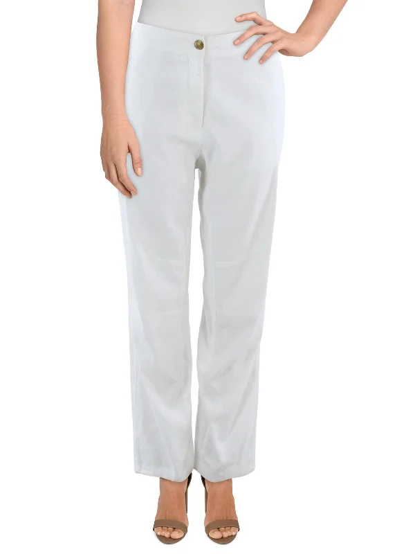 Womens High Rise Solid Straight Leg Pants