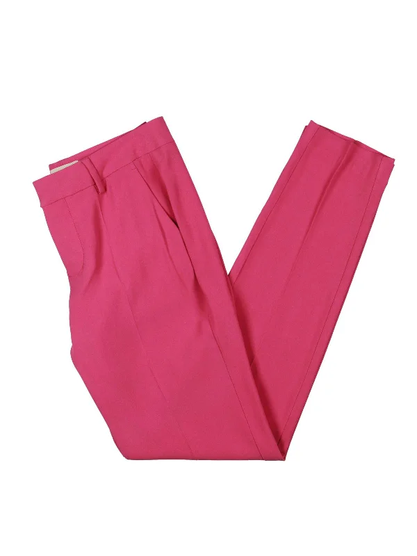 Womens Mid-Rise Pleated Ankle Pants