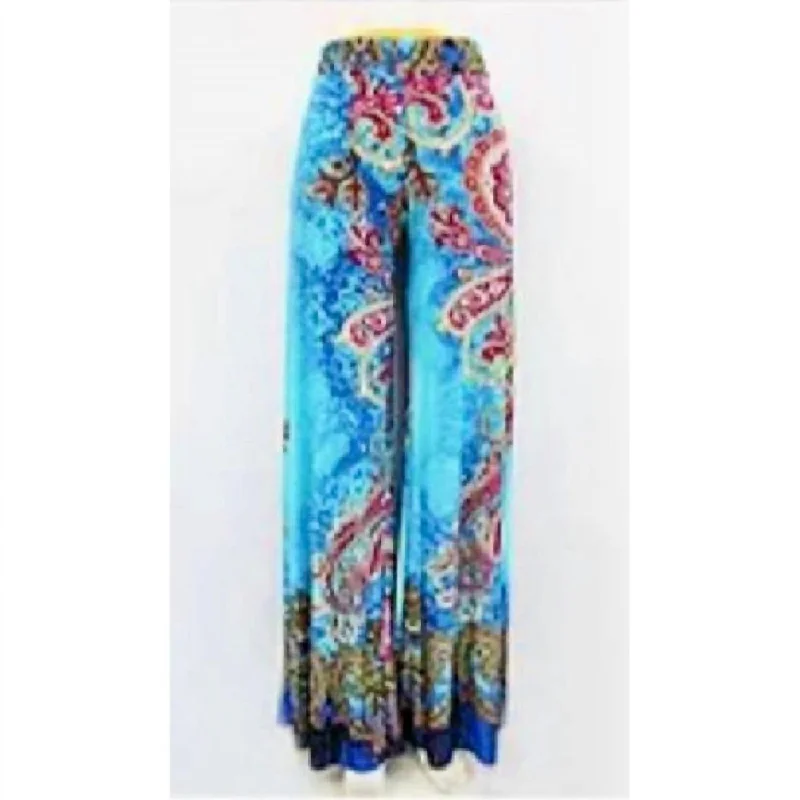 Women's Palazzo Pants In Turquoise Print