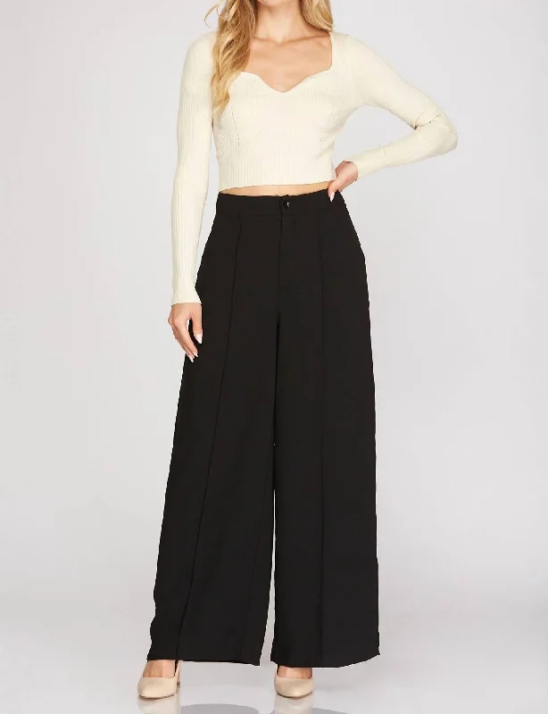 Woven Wide Pants In Black