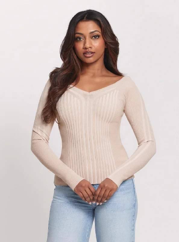 Beige Allie Long Sleeve Knit Top