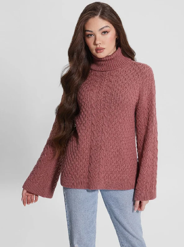 Mauve Wendi Cable Knit Turtleneck Top