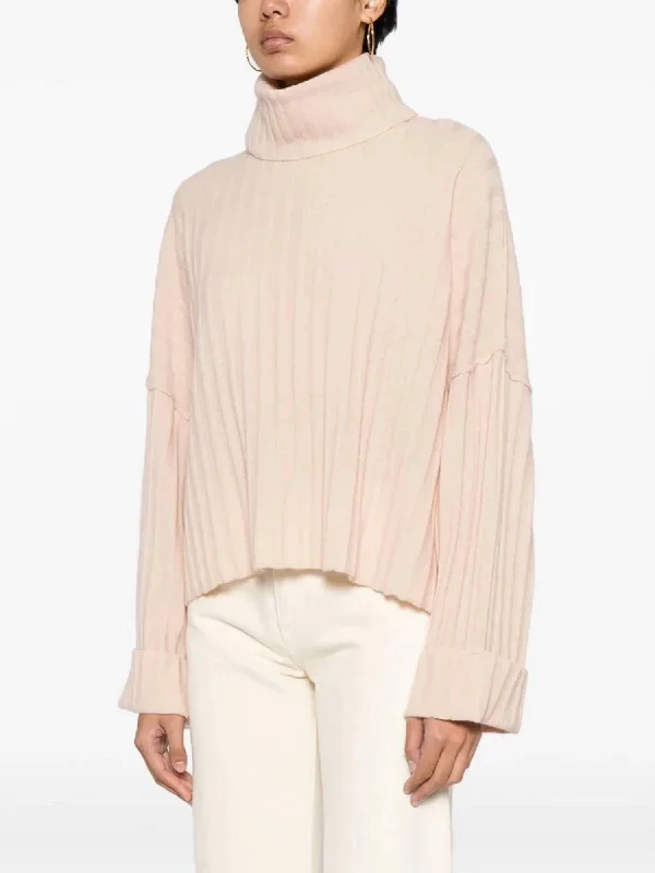 Rosie Ribbed Roll Neck Sweater In Sugar