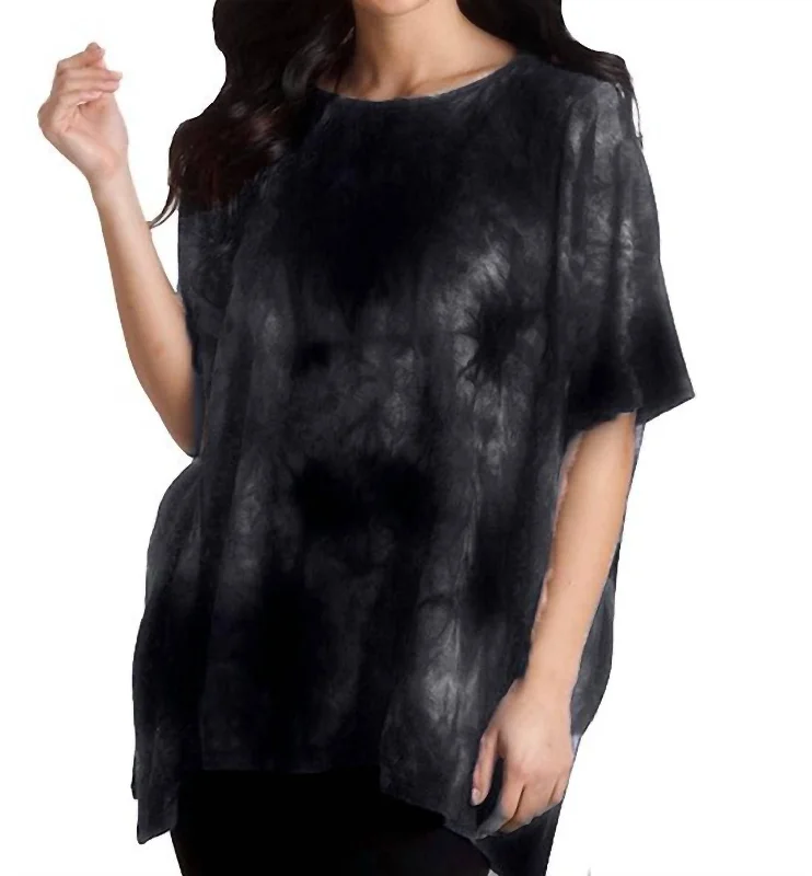 Super Soft Tie Dye Poncho In Charcoal