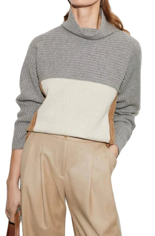 Tricolor Sweater In Honey/nougat/grey