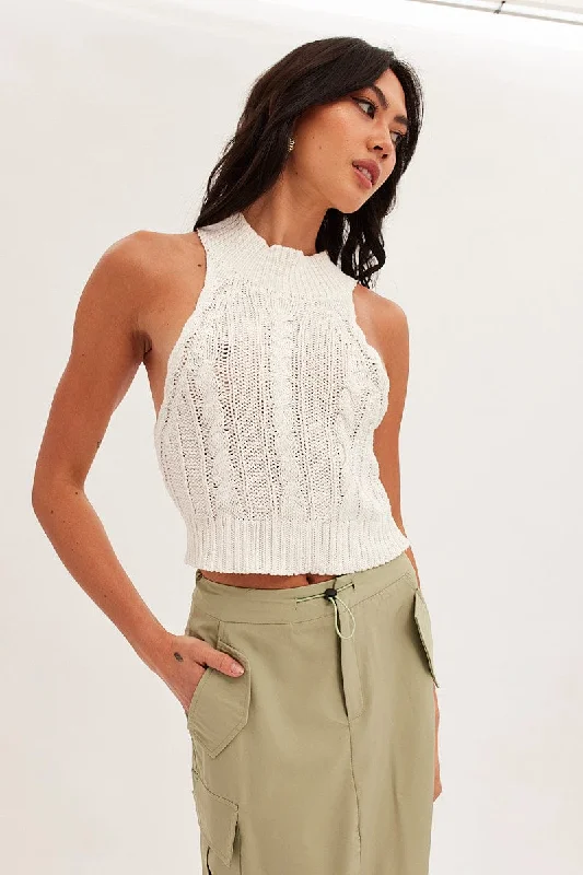 White Cabled Knit Sleeveless