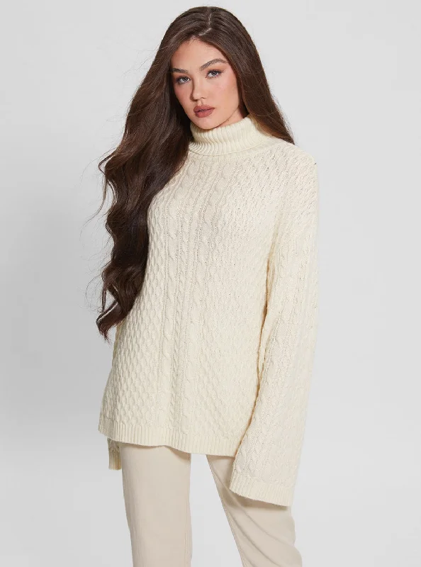 White Wendi Cable Knit Turtleneck Top