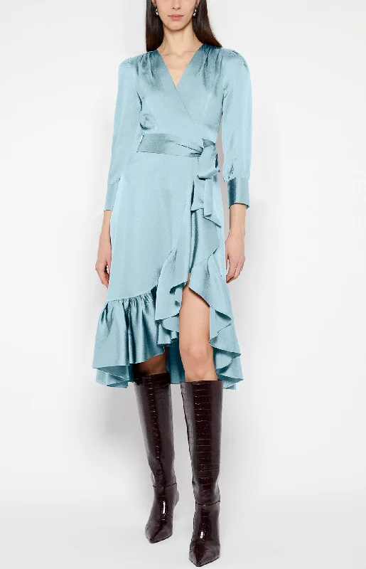 RUFFLE HEM WRAP DRESS