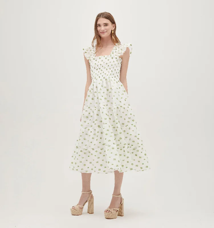 The Organza Ellie Nap Dress - Olive/Coral Floral Jacquard