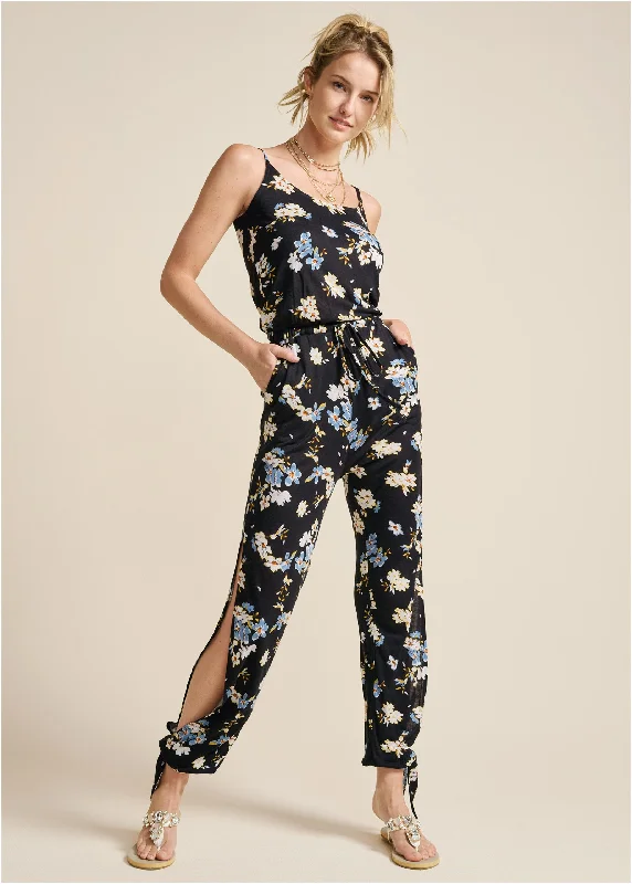 Slit Detail Jumpsuit - Black & Blue