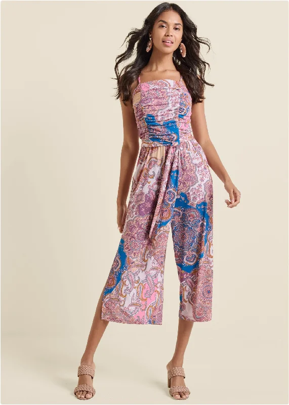 Paisley Print Jumpsuit - Pink Multi