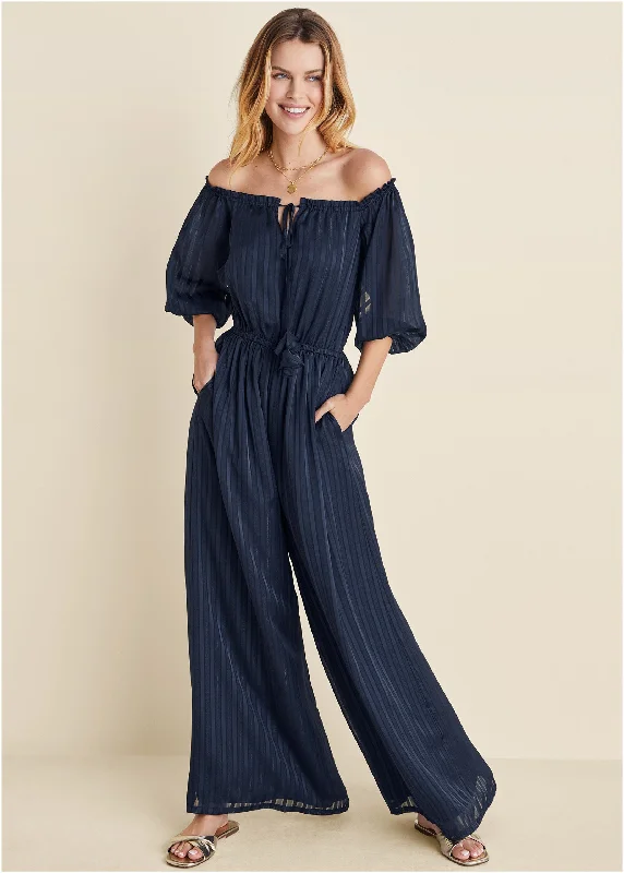 Off-The-Shoulder Jumpsuit - Navy