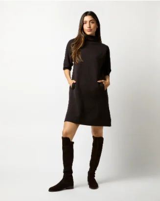 Rowan Short-Sleeved Funnel-Neck Dress Chocolate