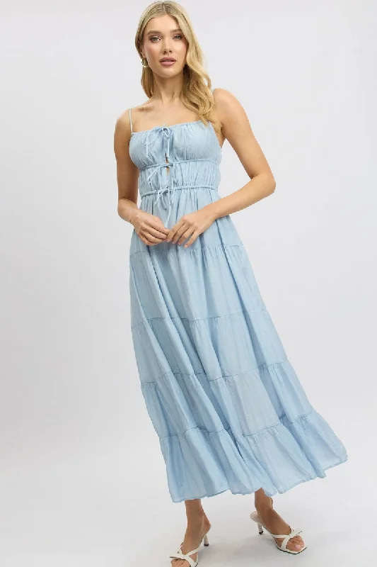 Blue Maxi Dress Ruched Detail