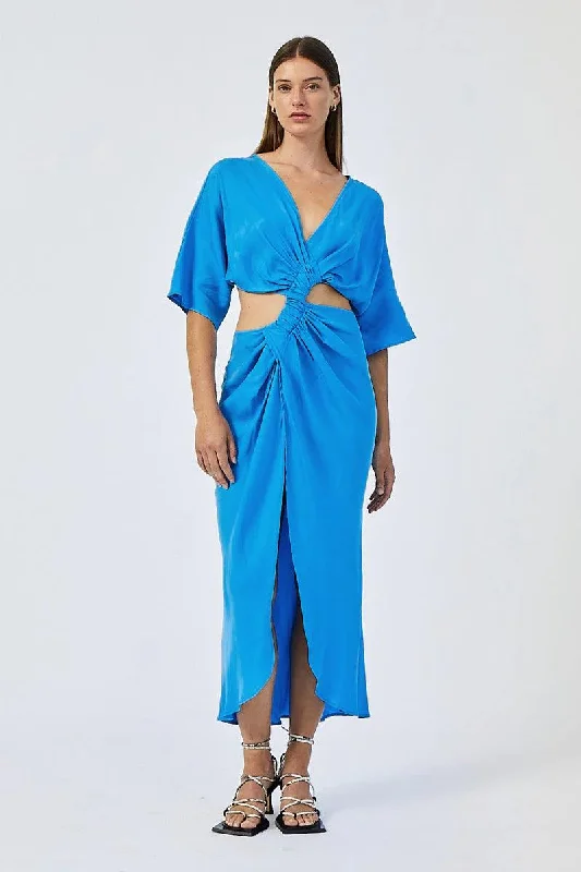 Suboo Hannah Rouched Cross Over Midi Dress - Lapis Blue