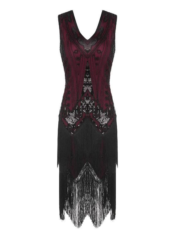 1920s V-Neck Sequined Tassel Gatsby Dress