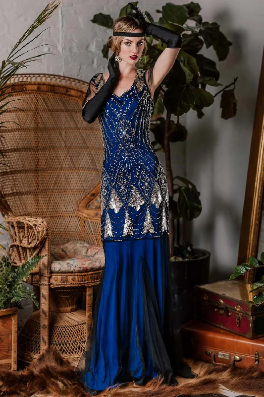 [US Warehouse] Blue 1920s Sequined Maxi Flapper Dress