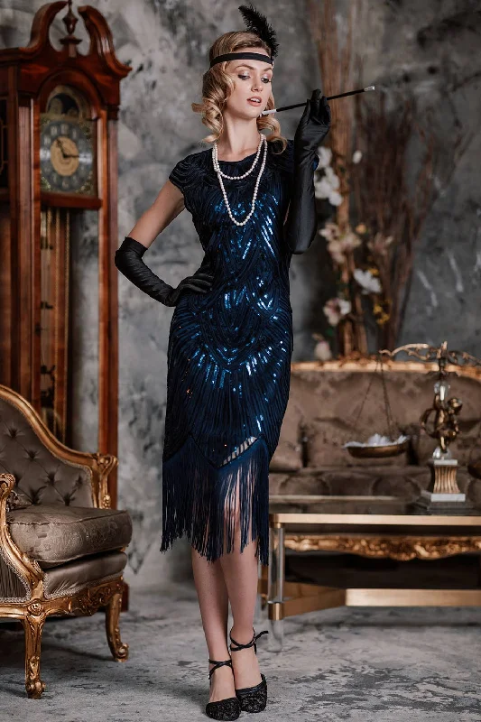 [US Warehouse] Blue 1920s Tassel Gatsby Flapper Dress