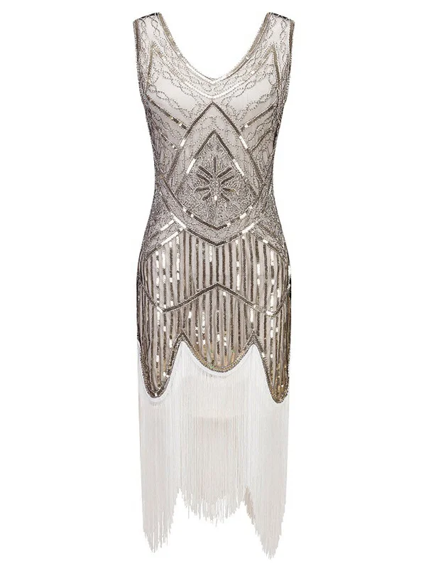 [US Warehouse] White 1920s Fringed Flapper Dress