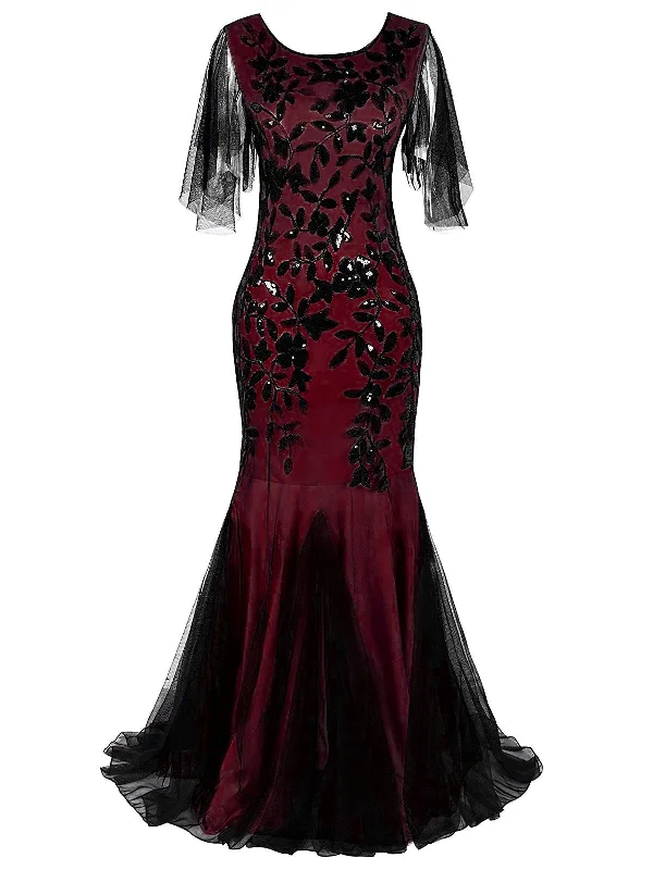 [US Warehouse] Wine Red 1920s Sequin Maxi Gowns Dress