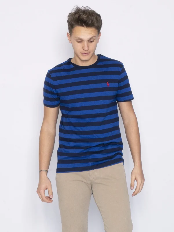 T-shirt in Cotone a Righe Blu