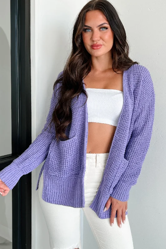 Cuddly Aesthetic Zenana Waffle Knit Cardigan (Lavender)