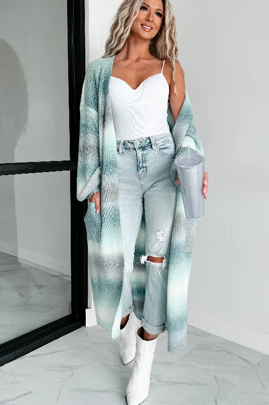 Embrace The Boho Ombre Duster Cardigan (Green/Grey Multi)